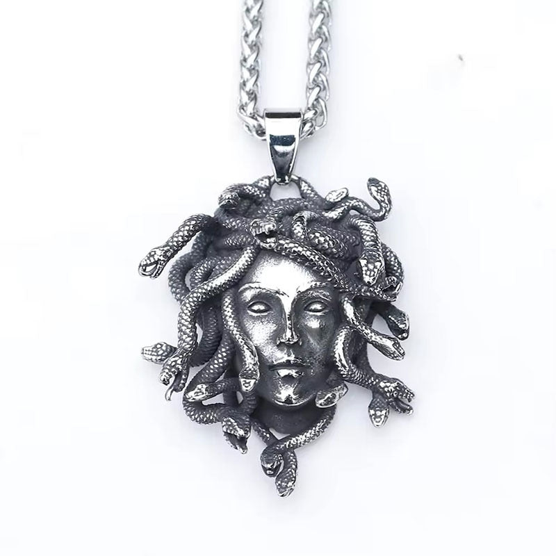Wholesale Vintage snake woman Medusa statue mythology pendant Gothic ancient Greek snake necklace